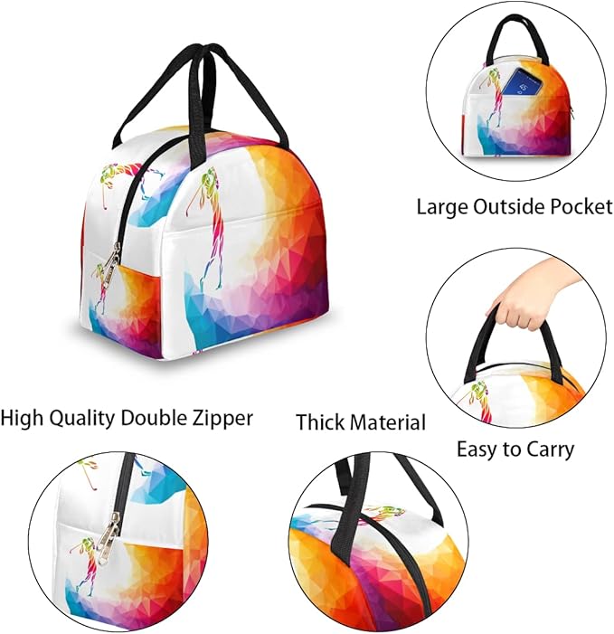 Insulated Lunch Bag for Women Men Golf Sportsman Waterproof Thermal Tote Bag Reusable Lunch Box Container Lunch Holder Leakproof Lunch Cooler Bag Picnic Travel Work