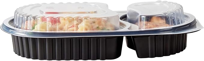 Restaurantware RW Base 20 Ounce Meal Prep Containers, 100 Microwavable To Go Containers With Lids - Disposable, Freezable, Black Plastic Oval Food Containers, Pack Hot And Cold Food, For Takeaway
