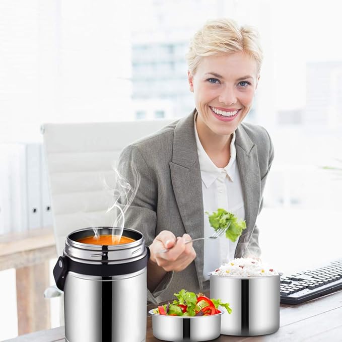 Soup Thermos for Adults, 3 Layered 88oz Food Thermos Jar for Hot Food, Large Wide Mouth Vacuum Insulated Stainless Steel Thermal Lunch Box Container Flask, Men Bento Box for Work Office Travel