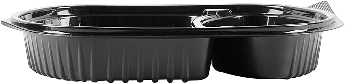 RW Base 28 Ounce Meal Prep Containers, 100 Microwavable To Go Containers With Lids - 2 Compartments, Disposable, Black Plastic Oval Food Containers, For Hot And Cold Food, Freezable - Restaurantware