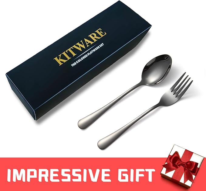 Black Forks and Spoons Silverware Set, KITWARE 24 pieces Flatware Set for 12, Stainless Steel Tableware Cutlery Set for Family, Restaurant, Hotel, Travel, Lunch Box