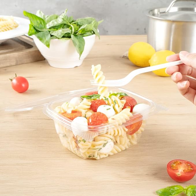 Restaurantware Thermo Tek 16 Ounce Deli Food Containers 100 Anti-Fog Hinged Lid Containers - Freezable Rectangle Clear Plastic To Go Food Containers Disposable