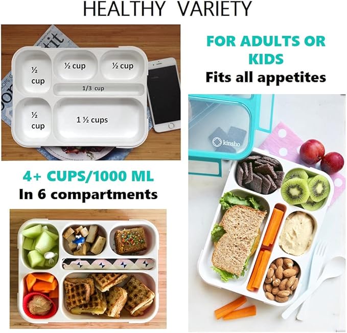 kinsho Bento Box for Kids, Lunch Boxes Snack Containers with 6 Compartments for School, Boy Girl Adults Leakproof BPA Free Teal + Orange 2 pack set