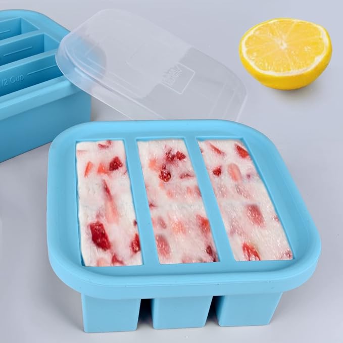 1/2-Cup Silicone Freezer Tray with Lid 2 Pack Soup Freezer Molds Food Freezing Container Make 6 Perfect Soups, Broths, Stews, Sauces, Curries
