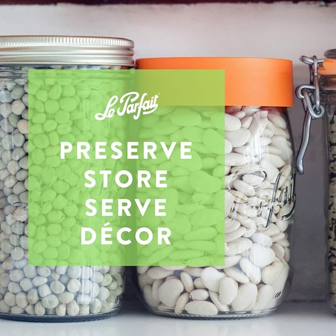 Le Parfait Screw Top Jars - Wide Mouth French Glass Preserving Jars - Zero Waste Packaging (4, 1000ml - 32oz - 1L Gold Lid)