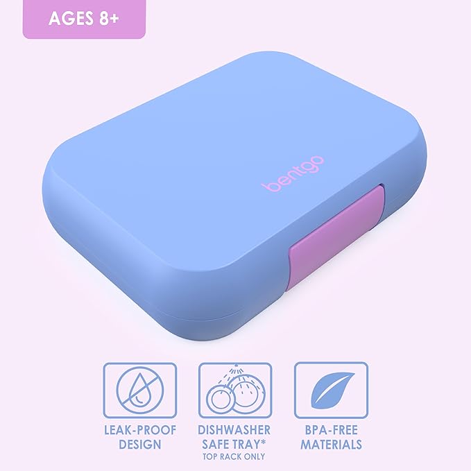 Bentgo Pop - Leak-Proof Lunch Box & Removable Divider for Ages 8+ & Teens - Lunch Container Holds 5 Cups of Food; 3-4 Compartments; Microwave/Dishwasher Safe; 2 Year Warranty (Periwinkle/Pink)
