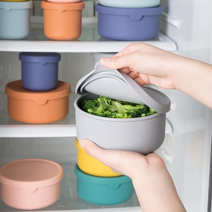 Silicone Food Storage Containers, Silicone Bowl With Lid, Unbreakable, Non-Slip, BPA Free, Airtight, Microwave/Dishwasher/Freezer-Safe, Indoor And Outdoor Use (8.5oz,24oz)