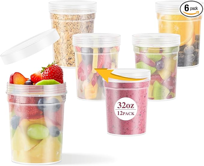 32oz-6 Pack Deli Container with Lids,Plastic Freezer Soup Storage Containers BPA Free,Leak Proof,Stackable, Microwave Dishwasher Safe