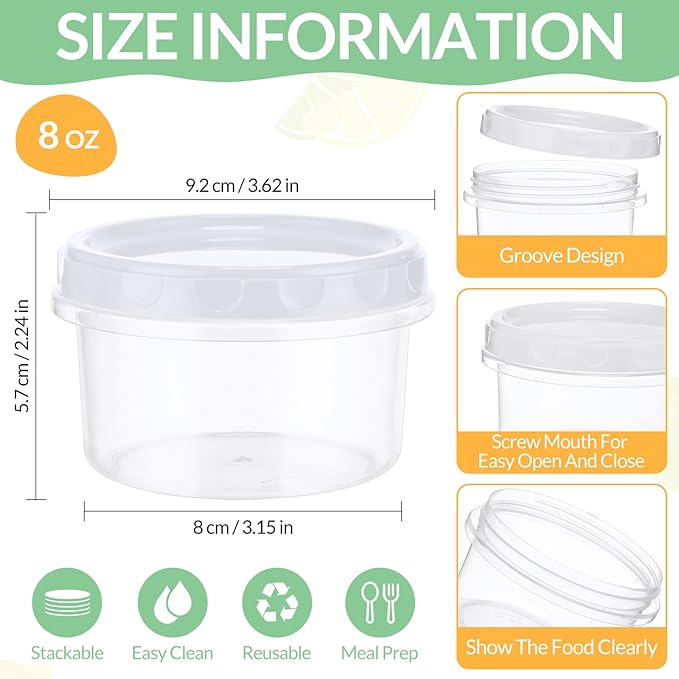 Sieral 36 Pack 8 oz/ 250 ml Freezer Containers with Lids Plastic Twist Top Deli Jars Reusable Freezer Storage Containers for Food Round Wide Mouth Lunch Snacks(White)