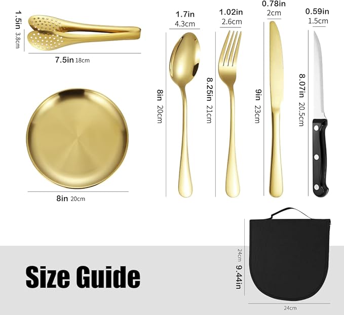 10pcs Set Of Portable Knife, Fork, Spoon, Plate, Steak Clip Set, Camping Picnic, 2 person Tableware Package, Outdoor Stainless Steel Tableware Set