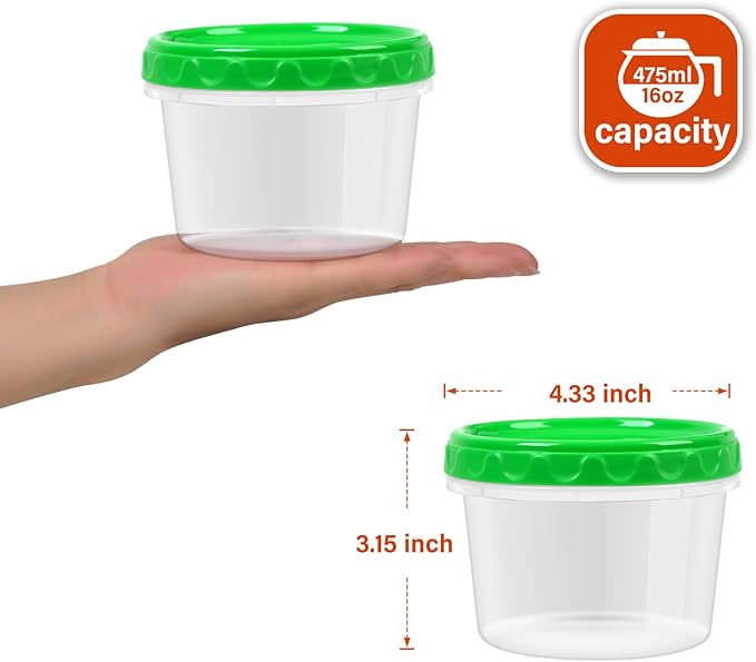 16 oz Plastic Freezer Containers with Lids 2 Cup Food Storage Container BPA Free Stackable Airtight Dishwasher Safe,6 Pack
