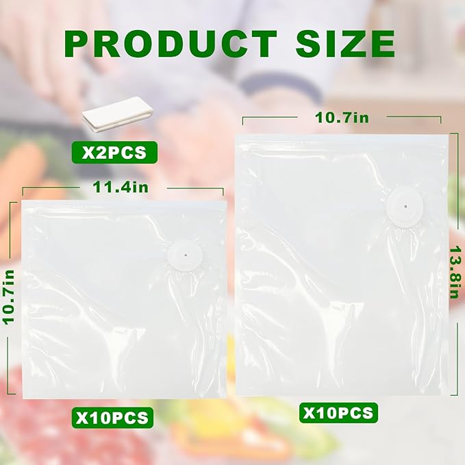 20 PCS Vacuum Sealer Bags for Food, Freezer Bags Medium and Large,with 2 Closure Clips, Vacuum Storage Bags for Most Vacuum Sealers, Food Saver Bags, Vacuum Bags for Vegetables, Fruits, Meat