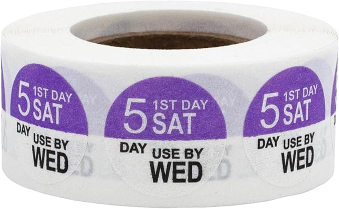 Dissolvable Saturday Through Wednesday 5 Day Food Rotation Labels Use by 3/4 Inch 500 Adhesive Stickers