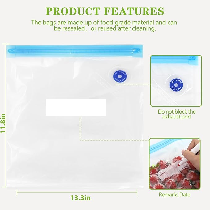 Vacuum Sealer Bags for Food - Matched Food Storage Bags compatible with Our Vacuum Sealer Machine for Food Preservation and Fresh (Large Size 10PCS)