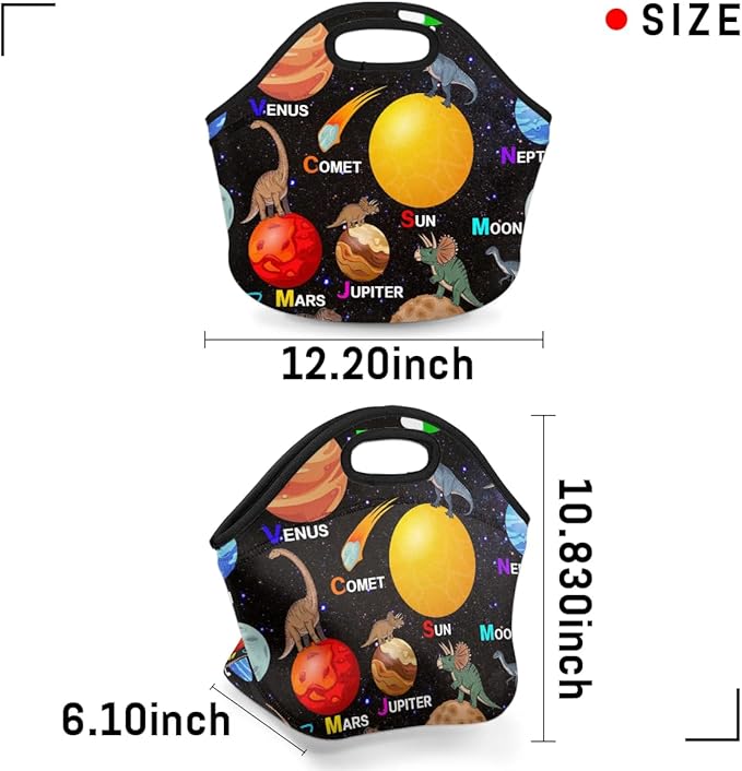 Kids Lunch Box for Boys Girls Dinosaur Planet Insulated Neoprene Children Lunch Bags Sturdy Soft Bag & Reusable Cooler Lunch Thermal Meal Tote Kit for School