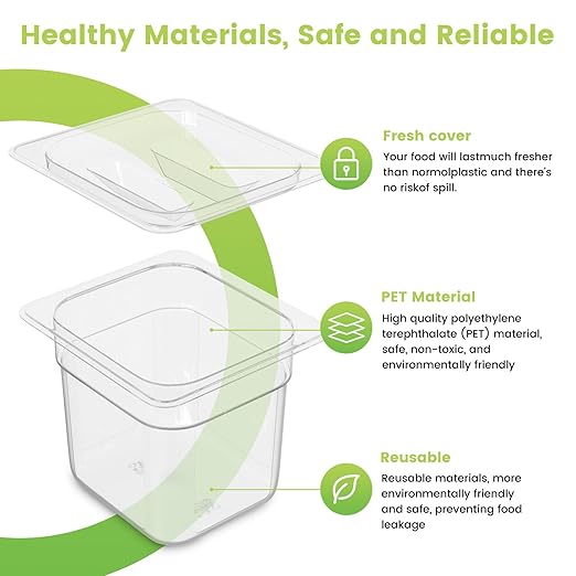 6 Pack Plastic Food Pan with Lid 1/6 Size 2.5 Inch Deep Restaurant Clear Food Storage Containers Polycarbonate Commercial Hotel Pans for Fruits Vegetables Beans Corns (12 PCS, 2.5'' Deep)