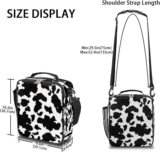 Pardick Kids Lunch Box for Boys Girls Cow Print Lunch Bags Animal Cow Kids Lunch Bag Insulated Meal Tote with Adjustable Shoulder Strap for School Picnic