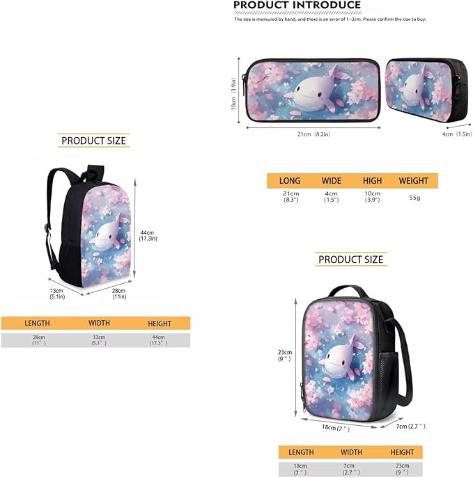 Dolyues Cherry Blossom Fish Girls' Pink Backpack Set - Stylish Casual Daypack with Lunch Bag & Pencil Case - Gifts for Women & Girls