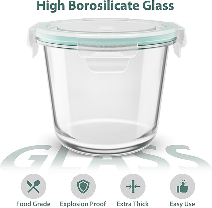 12 PCS Glass Meal Prep Containers with Lids, Airtight 3 Cup Glass Storage Containers Set, Heat-Resistant BPA-Free Glass Containers for Soup, Leftover, Microwave, Dishwasher, and Freezer Safe (6 Packs)