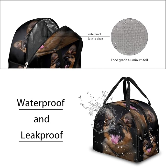 Insulated Lunch Bag for Women Men Dog German Shepherd Waterproof Thermal Tote Bag Reusable Lunch Box Container Lunch Holder Leakproof Lunch Cooler Bag Picnic Travel Work