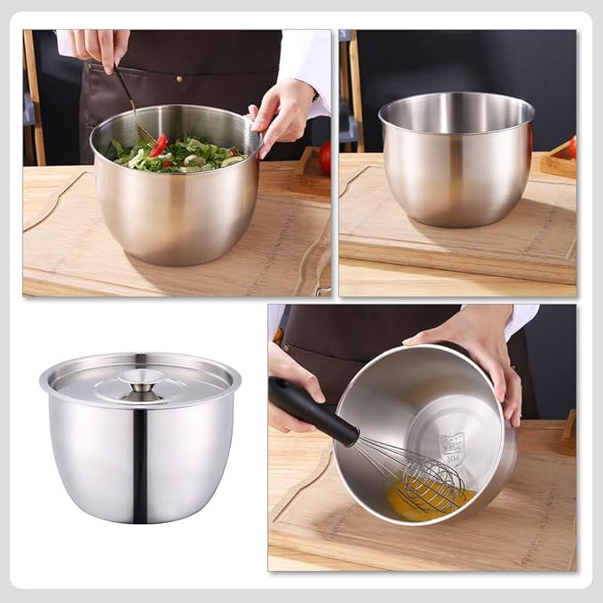 Yardwe Stainless Steel Mixing Bowl with Lid, Large Mixing Basin Deep Mixing Bowl Prep Bowl for Cooking Baking Mixing Marinating Cake Bread Salad (7.4X7.4X5.1 Inch)