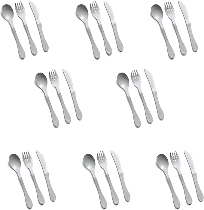 KNORK Eco 24 Piece (Fork, Knife, Spoon) Plant Based CutleryBamboo Reusable Flatware Set, Gray
