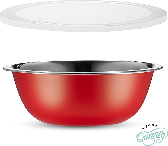 WHYSKO Stainless Steel Mixing Bowl Set, 10 Piece Stainless Steel Mixing Bowls with Lids Set for Food Prep Storage and Serving, Dishwasher Safe Microwave Safe for Kitchen Baking Cooking, Red