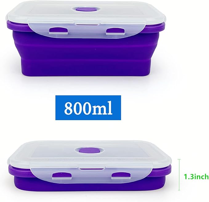 Camping Travel Collapsible Food Storage Container with Lids, Stackable Silicone Storage Containers Meal Prep Containers with Ideal Portion 350ml-540ml-800ml, Microwave Safe,3Piece