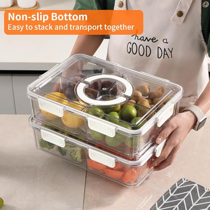 JOSUCLEN Salad Bar Containers for Fridge, Extra Large Divided Serving Tray with Lid Clear, Charcuterie Snack Box Container Portable, Veggie Tray, Travel Charcuterie Board with Lid