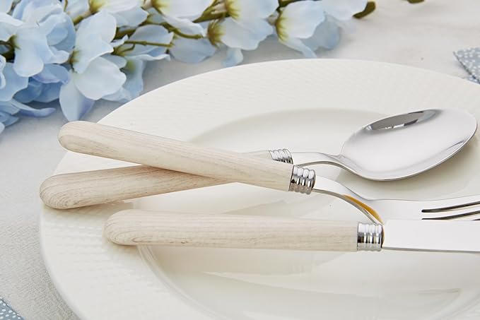 ANNOVA Silverware Set 20 Pieces Stainless Steel Cutlery Color Handle Flatware - 4 x Dinner Knife; 4 x Dinner Fork; 4 x Salad fork; 4 x Dinner Spoon; 4 x Dessert Spoon (Wood)