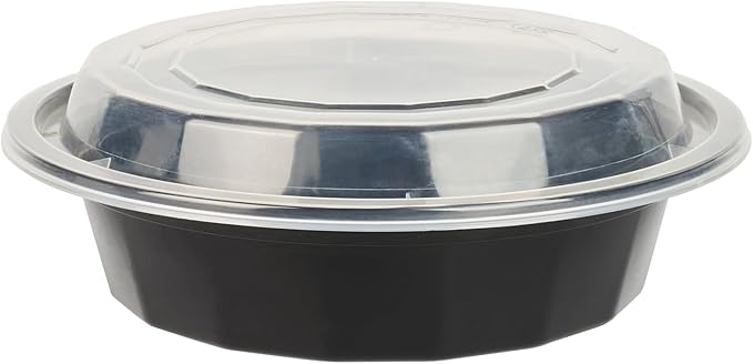 Restaurantware Asporto 16 Ounce To Go Boxes 100 Microwavable Take Out Food Containers - Clear Plastic Lids Included Do Not Contain BPA Black Plastic Catering Food Containers Disposable Round
