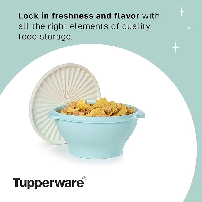 Tupperware Heritage Collection 17.25 Cup Bowl with Starburst Lid, Light Blue Vintage Color, Dishwasher Safe and BPA Free (4.1 L)