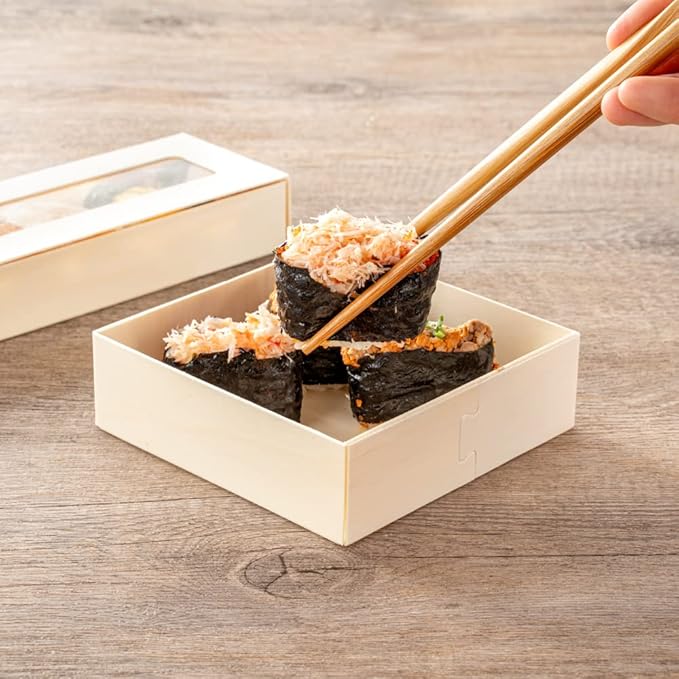Restaurantware Taipei 17 Ounce Food Containers 100 Square Wooden Bento Boxes - Lids Sold Separately Grease Impermeable Poplar To Go Boxes Disposable Serve Noodles Dumplings And More
