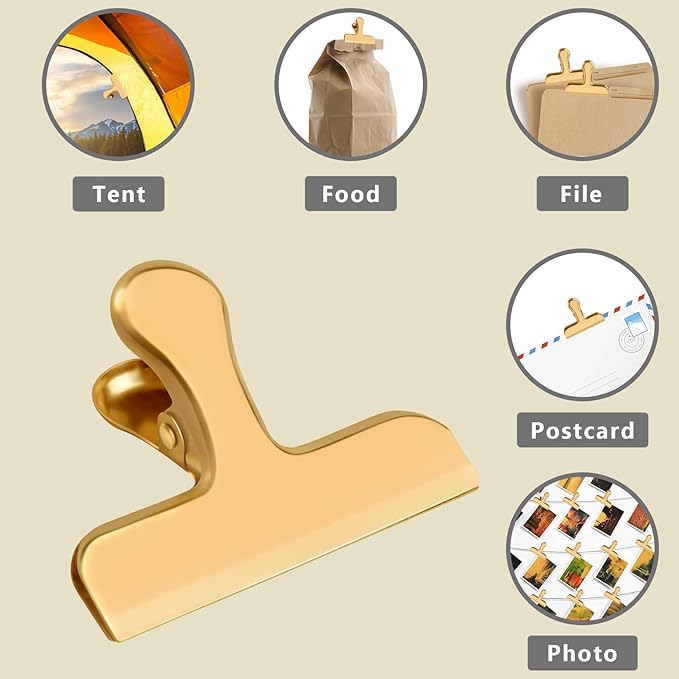 20 Pack 3 Inch Wide Stainless Steel Chip Clips Food Bag Clips Heavy Duty Bag Clamp, Chip Clips Metal Hinge Clip File Clamps