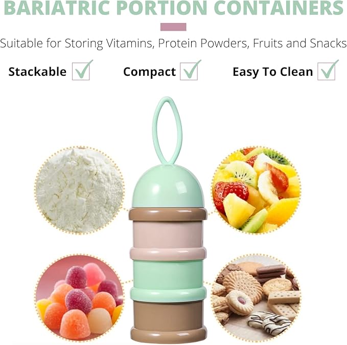 Portion Control Container Set, Stackable and Detachable, Leak-Proof, Ideal for Weight Control or Storing Food, Snacks or Protein Powders, Bariatric Friendly, 6 Pieces Total (Green-Brown)