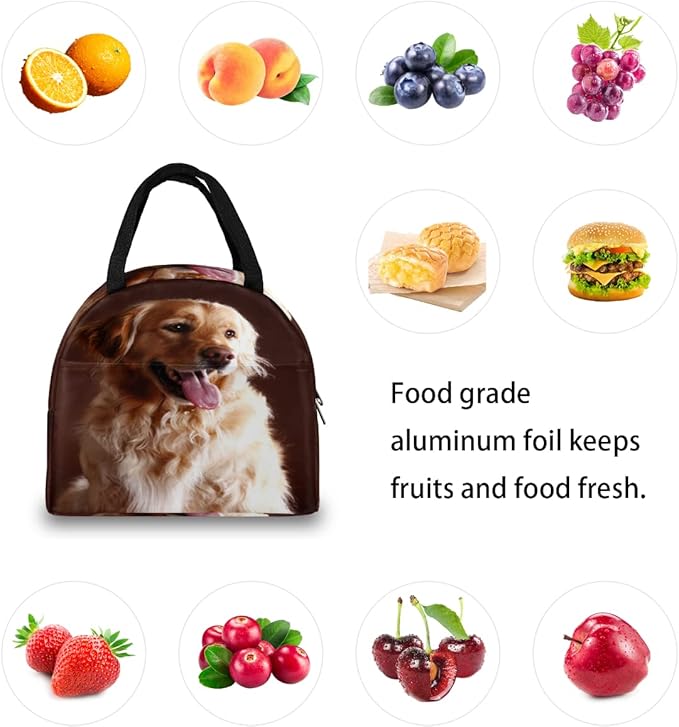 Insulated Lunch Bag for Women Men Golden Retriever Dog Waterproof Thermal Tote Bag Reusable Lunch Box Container Lunch Holder Leakproof Lunch Cooler Bag Picnic Travel Work