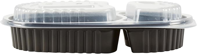 Restaurantware RW Base 20 Ounce Meal Prep Containers, 100 Microwavable To Go Containers With Lids - Disposable, Freezable, Black Plastic Oval Food Containers, Pack Hot And Cold Food, For Takeaway