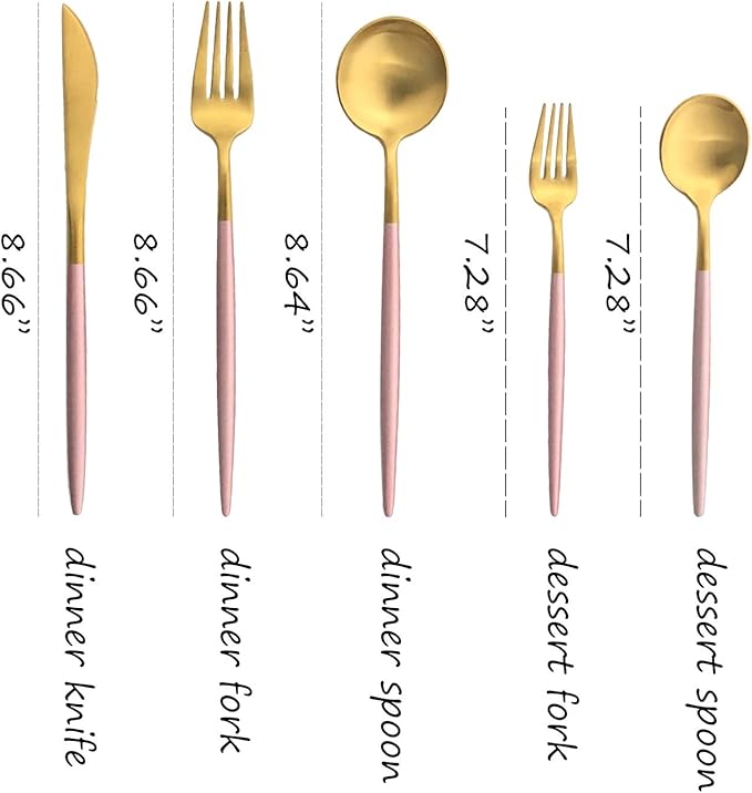 Silverware Set, Hand polished Matte Gold Pink Flatware Cutlery Set Service for 2, Satin Finish 10 Pieces 18/10 Stainless Steel Utensils Set for Home and Restaurant, Dishwasher Safe