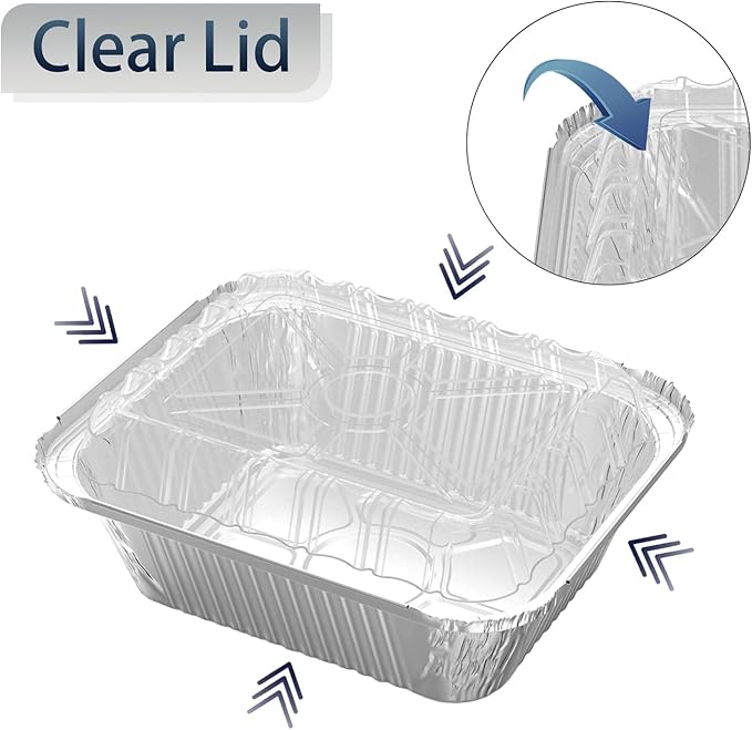 100 Pack 1 lb Rectangular Disposable Aluminum Foil Pan 16 oz Take Out Food Containers with Clear Plastic Dome Lids, for Catering, Baking, Roasting Food