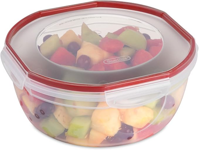 Sterilite Ultra-Seal 4.7 Qt Bowl, Large Airtight Food Storage Container, Latching Lid, Microwave and Dishwasher Safe, Clear With Red Gasket, 8-Pack