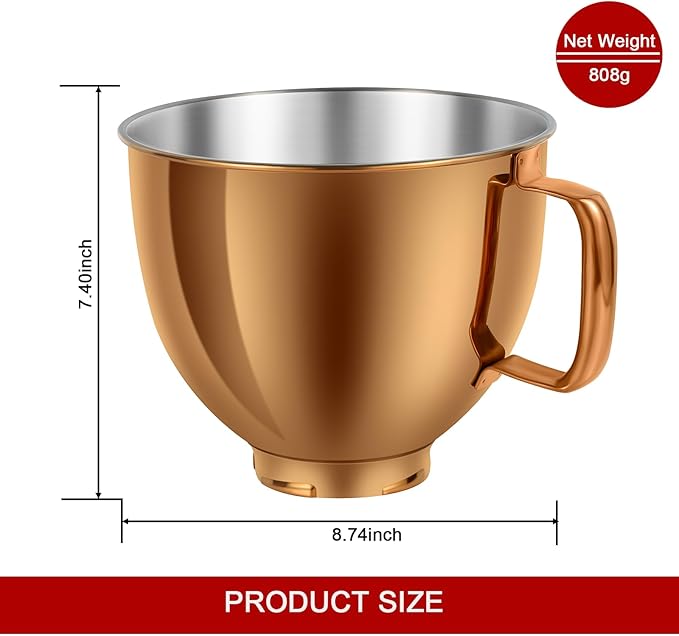 5 QT Stainless Steel Mixer Bowl for KitchenAid Artisan&Classic Series 4.5-5QT Tilt-Head Mixers K45 KSM70 KSM150 etc. Replacment for KitchenAid Mixer Bowl(Heavy Duty Radiant Copper)