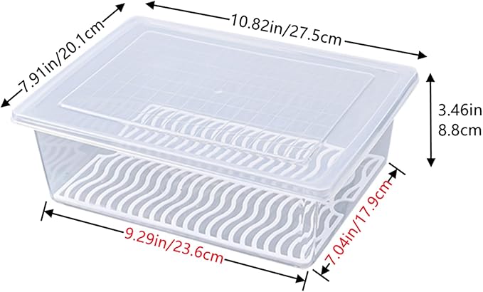 Food Storage Container, Plastic Food Containers with Removable Drain Plate and Lid, Stackable Portable Freezer Storage Containers - Tray to Keep Fruits, Vegetables, Meat (X-Large(4PCS))