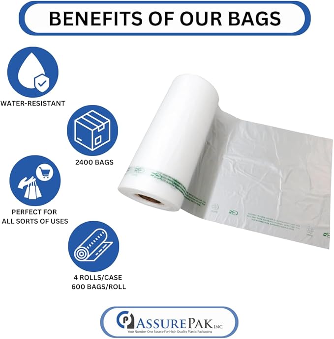 Clear (Natural Color) Produce Rolls (HDPE) - 12"X20" - 2400 Bags - 11 microns - Clear - CWPROD122024WF - AssurePak