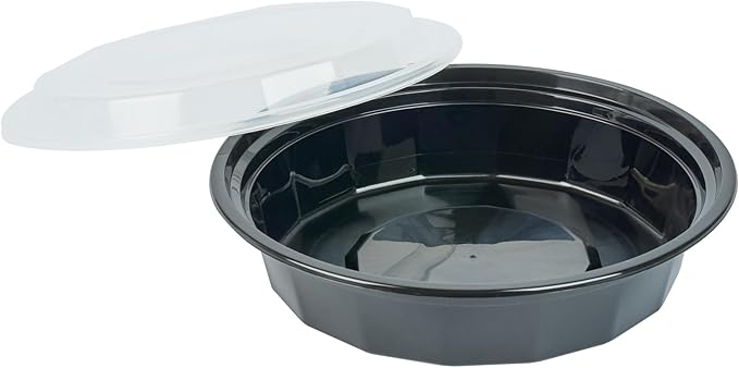Restaurantware Asporto 24 Ounce To Go Boxes 100 Microwavable Take Out Food Containers - Clear Plastic Lids Included Do Not Contain BPA Black Plastic Catering Food Containers Disposable Round