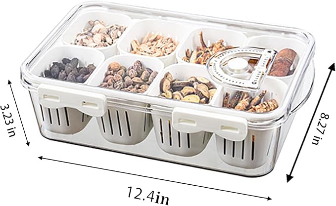 Divided Serving Tray with Lid, Fruit Storage Containers for Fridge, Snack Box, Portable Food Storage Containers with 8 Compartments Keep Vegetables/Fruit/Meat/Salad (Containers-D)