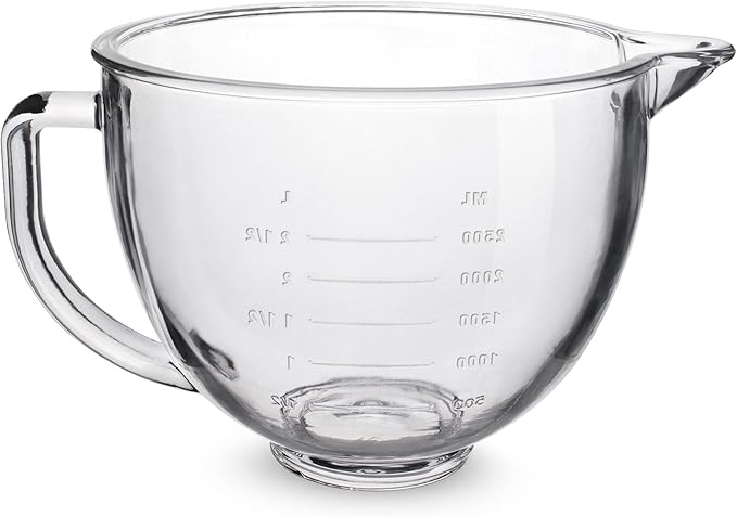 FIRJOY Glass Mixing Bowl 5 QT for KitchenAid 4.5 and 5 Quart Tilt-Head Stand Mixers