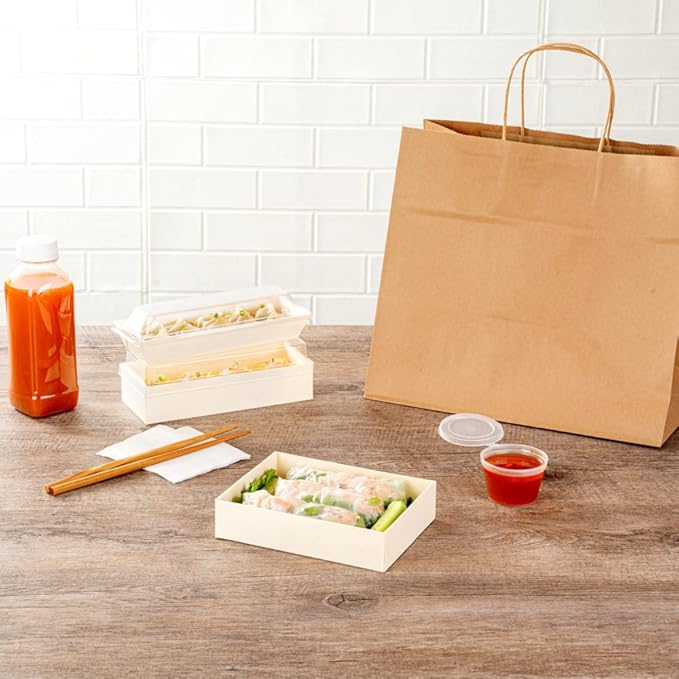 Restaurantware Taipei 23 Ounce Food Containers 100 Rectangle Wooden Bento Boxes - Lids Sold Separately Grease Impermeable Poplar To Go Boxes Disposable Serve Noodles Dumplings And More