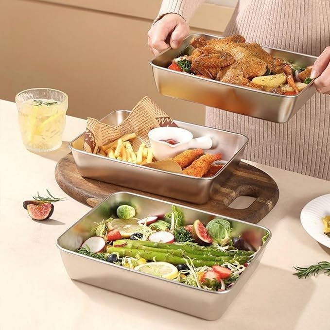 6Pcs Meal Prep Food Containers with Lids, Stainless Steel Trays Freezer Box Containers for Food with Airtight Lids, Oven & Dishwaher Safe(2200ML)