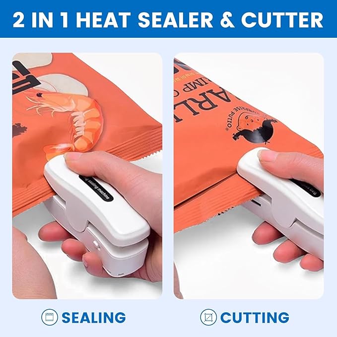 2 In 1 Mini Bag Sealer with Cutter, Rechargeable Heat Sealer, Portable Snack Bag Sealer for Plastic Bag Food Storage