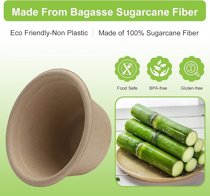 2 oz Compostable Portion Cups,200 Pack Disposable Souffle Cups,Biodegradable Condiment Cups,Bagasse Fiber Sample Portion Cups,Sample Cups Tasting Cups for Jello Shot,Souffle,Condiment,Sauce (Natural)